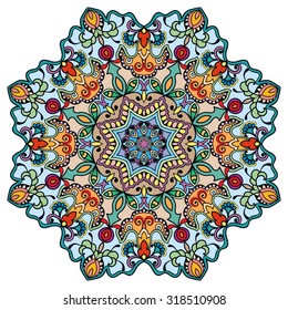 Mandala geometric round ornament, tribal ethnic arabic Indian motif, eight pointed circular abstract floral pattern. Hand drawn decorative vector design element 