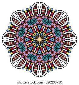 Mandala geometric round ornament, tribal ethnic arabic Indian motif, eight pointed circular abstract floral pattern. Hand drawn decorative vector design element 