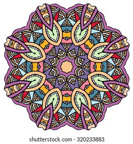 Mandala geometric round ornament, tribal ethnic arabic Indian motif, eight pointed circular abstract floral pattern. Hand drawn decorative vector design element 