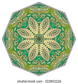 Mandala geometric round ornament, tribal ethnic arabic Indian motif, eight pointed circular abstract floral pattern. Hand drawn decorative vector design element 