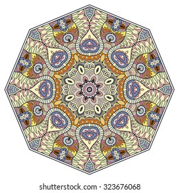 Mandala geometric round ornament, tribal ethnic arabic Indian motif, eight pointed circular abstract floral pattern. Hand drawn decorative vector design element 
