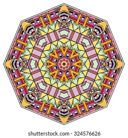 Mandala geometric round ornament, tribal ethnic arabic Indian motif, eight pointed circular abstract floral pattern. Hand drawn decorative vector design element 