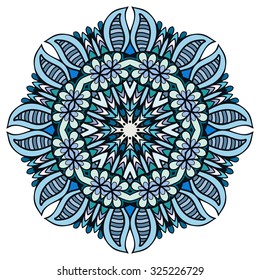 Mandala geometric round ornament, tribal ethnic arabic Indian motif, eight pointed circular abstract floral pattern. Hand drawn decorative vector design element 
