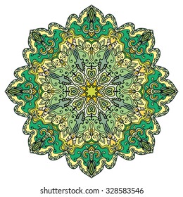 Mandala geometric round ornament, tribal ethnic arabic Indian motif, eight pointed circular abstract floral pattern. Hand drawn decorative vector design element 