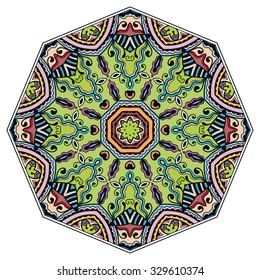 Mandala geometric round ornament, tribal ethnic arabic Indian motif, eight pointed circular abstract floral pattern. Hand drawn decorative vector design element 