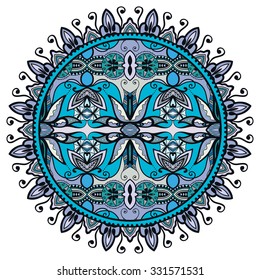 Mandala geometric round ornament, tribal ethnic arabic Indian motif, eight pointed circular abstract floral pattern. Hand drawn decorative vector design element 
