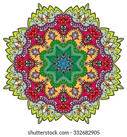 Mandala geometric round ornament, tribal ethnic arabic Indian motif, eight pointed circular abstract floral pattern. Hand drawn decorative vector design element 