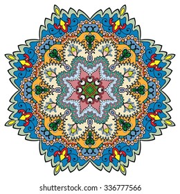 Mandala geometric round ornament, tribal ethnic arabic Indian motif, eight pointed circular abstract floral pattern. Hand drawn decorative vector design element 