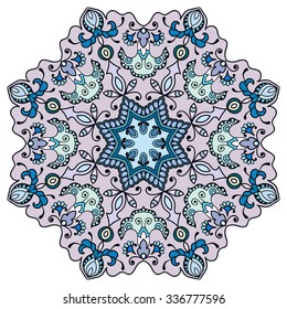 Mandala geometric round ornament, tribal ethnic arabic Indian motif, eight pointed circular abstract floral pattern. Hand drawn decorative vector design element 