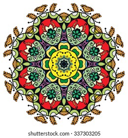 Mandala geometric round ornament, tribal ethnic arabic Indian motif, eight pointed circular abstract floral pattern. Hand drawn decorative vector design element 