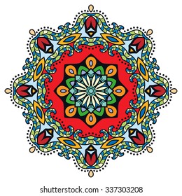 Mandala geometric round ornament, tribal ethnic arabic Indian motif, eight pointed circular abstract floral pattern. Hand drawn decorative vector design element 