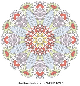 Mandala geometric round ornament, tribal ethnic arabic Indian motif, eight pointed circular abstract floral pattern. Hand drawn decorative vector design element