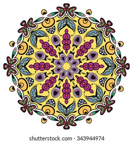 Mandala geometric round ornament, tribal ethnic arabic Indian motif, circular abstract floral pattern. Hand drawn decorative vector design element 