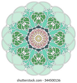 Mandala geometric round ornament, tribal ethnic arabic Indian motif, eight pointed circular abstract floral pattern. Hand drawn decorative vector design element