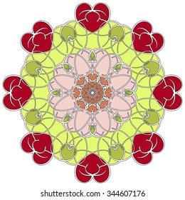 Mandala geometric round ornament, tribal ethnic arabic Indian motif, eight pointed circular abstract floral pattern. Hand drawn decorative vector design element