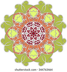 Mandala geometric round ornament, tribal ethnic arabic Indian motif, eight pointed circular abstract floral pattern. Hand drawn decorative vector design element