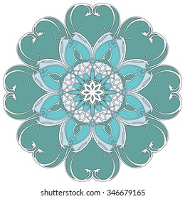 Mandala geometric round ornament, tribal ethnic arabic Indian motif, eight pointed circular abstract floral pattern. Hand drawn decorative vector design element