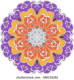 Mandala geometric round ornament, tribal ethnic arabic Indian motif, eight pointed circular abstract floral pattern. Hand drawn decorative vector design element