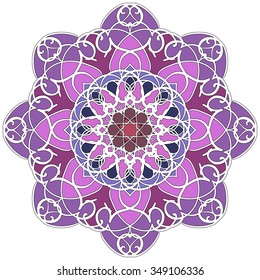Mandala geometric round ornament, tribal ethnic arabic Indian motif, eight pointed circular abstract floral pattern. Hand drawn decorative vector design element