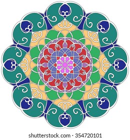 Mandala geometric round ornament, tribal ethnic arabic Indian motif, eight pointed circular abstract floral pattern. Hand drawn decorative vector design element
