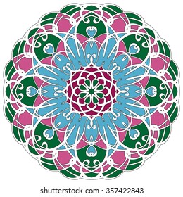Mandala geometric round ornament, tribal ethnic arabic Indian motif, eight pointed circular abstract floral pattern. Hand drawn decorative vector design element 