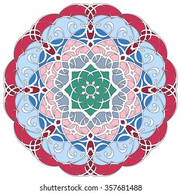 Mandala geometric round ornament, tribal ethnic arabic Indian motif, eight pointed circular abstract floral pattern. Hand drawn decorative vector design element
