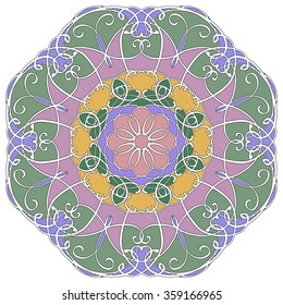 Mandala geometric round ornament, tribal ethnic arabic Indian motif, eight pointed circular abstract floral pattern. Hand drawn decorative vector design element
