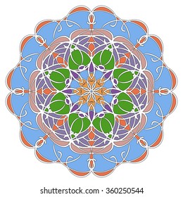 Mandala geometric round ornament, tribal ethnic arabic Indian motif, eight pointed circular abstract floral pattern. Hand drawn decorative vector design element
