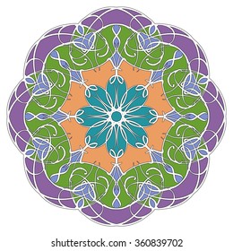 Mandala geometric round ornament, tribal ethnic arabic Indian motif, eight pointed circular abstract floral pattern. Hand drawn decorative vector design element
