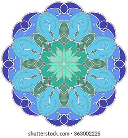 Mandala geometric round ornament, tribal ethnic arabic Indian motif, eight pointed circular abstract floral pattern. Hand drawn decorative vector design element
