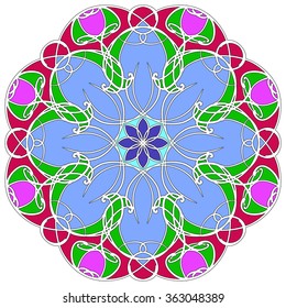 Mandala geometric round ornament, tribal ethnic arabic Indian motif, eight pointed circular abstract floral pattern. Hand drawn decorative vector design element
