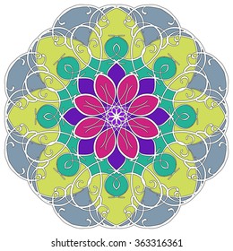 Mandala geometric round ornament, tribal ethnic arabic Indian motif, eight pointed circular abstract floral pattern. Hand drawn decorative vector design element
