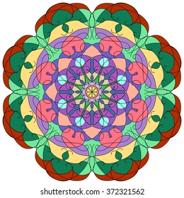 
Mandala geometric round ornament, tribal ethnic arabic Indian motif, eight pointed circular abstract floral pattern. Hand drawn decorative vector design element
