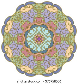 Mandala geometric round ornament, tribal ethnic arabic Indian motif, eight pointed circular abstract floral pattern. Hand drawn decorative vector design element