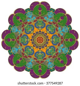 Mandala geometric round ornament, tribal ethnic arabic Indian motif, eight pointed circular abstract floral pattern. Hand drawn decorative vector design element