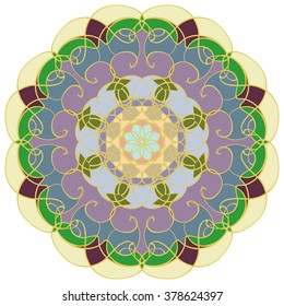 Mandala geometric round ornament, tribal ethnic arabic Indian motif, eight pointed circular abstract floral pattern. Hand drawn decorative vector design element