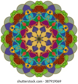Mandala geometric round ornament, tribal ethnic arabic Indian motif, eight pointed circular abstract floral pattern. Hand drawn decorative vector design element