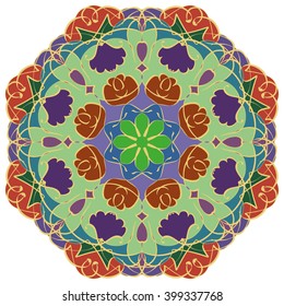 Mandala geometric round ornament, tribal ethnic arabic Indian motif, eight pointed circular abstract floral pattern. Hand drawn decorative vector design element