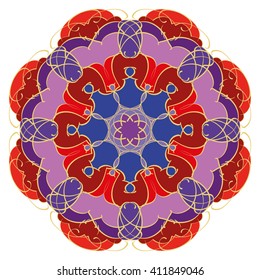Mandala geometric round ornament, tribal ethnic arabic Indian motif, eight pointed circular abstract floral pattern. Hand drawn decorative vector design element
