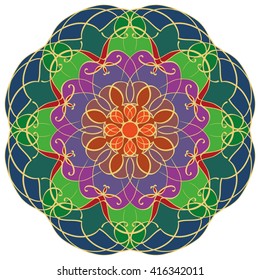 Mandala geometric round ornament, tribal ethnic arabic Indian motif, eight pointed circular abstract floral pattern. Hand drawn decorative vector design element