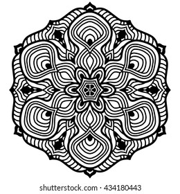 Mandala geometric round ornament, tribal ethnic arabic Indian motif, circular abstract floral pattern. Hand drawn decorative vector design element