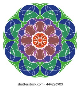 Mandala geometric round ornament, tribal ethnic arabic Indian motif, eight pointed circular abstract floral pattern. Hand drawn decorative vector design element