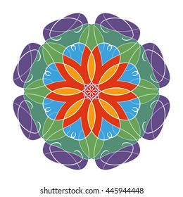 Mandala geometric round ornament, tribal ethnic arabic Indian motif, eight pointed circular abstract floral pattern. Hand drawn decorative vector design element