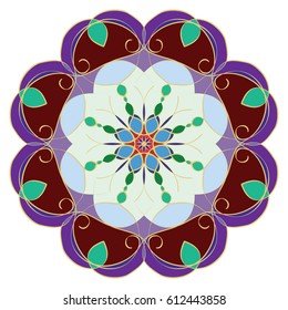 Mandala geometric round ornament, tribal ethnic arabic Indian motif, eight pointed circular abstract floral pattern. Hand drawn decorative vector design element