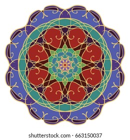 Mandala geometric round ornament, tribal ethnic arabic Indian motif, eight pointed circular abstract floral pattern. Hand drawn decorative vector design element