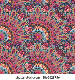 Mandala geometric seamless pattern. Diwali folk vector graphic design. Weave vintage chakra flower seamless ornament. Scarf fashion print.