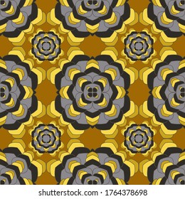 Patrón geométrico sin costuras de Mandala. Diseño vectorial con motivos gitanos florales. Ornamento de mosaico de chakra de flores abstracto. Impresión de tela floral étnica. Interminable plantilla de patrón sin fisuras de medallón.