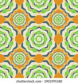Mandala geometric seamless pattern. Floral persian motif vector design. Abstract flower chakra tile ornament. Ethnic floral textile print. Endless medallion wrapping seamless pattern.