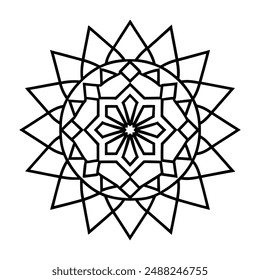 mandala geometric shapes such as circles, triangles, and squares, ensuring precise shape design for coloring book pages. mandala line art vector illustration for Mehndi design, tattoo design, yoga log