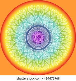 Mandala, geometric sign symbol of the universe, chakra yoga meditation, sketch vector watercolor style